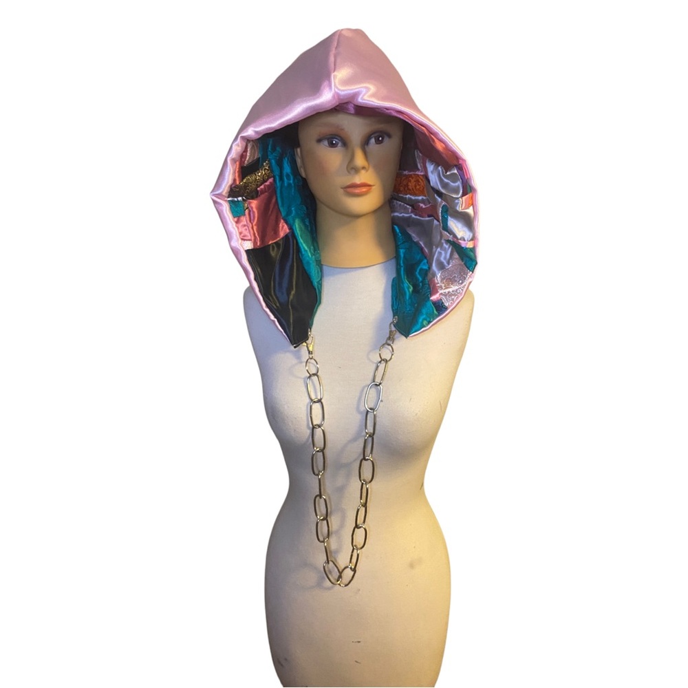 Patchwork Rave Festival Hood With Chain Handmade - Picture 4 of 8